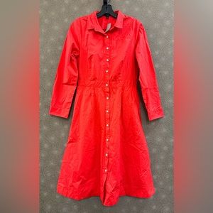 🔥🔥🔥NEW J. Crew Red Button Down Long Sleeves Cotton Midi Dress